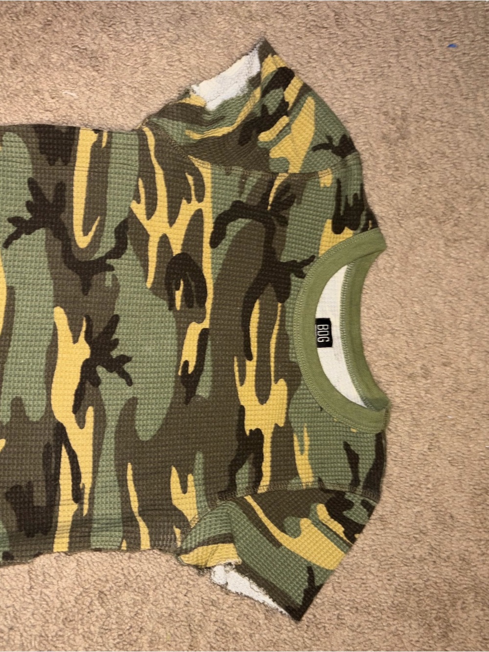 BDG Short Sleeve Camo Tee in Green and Yellow